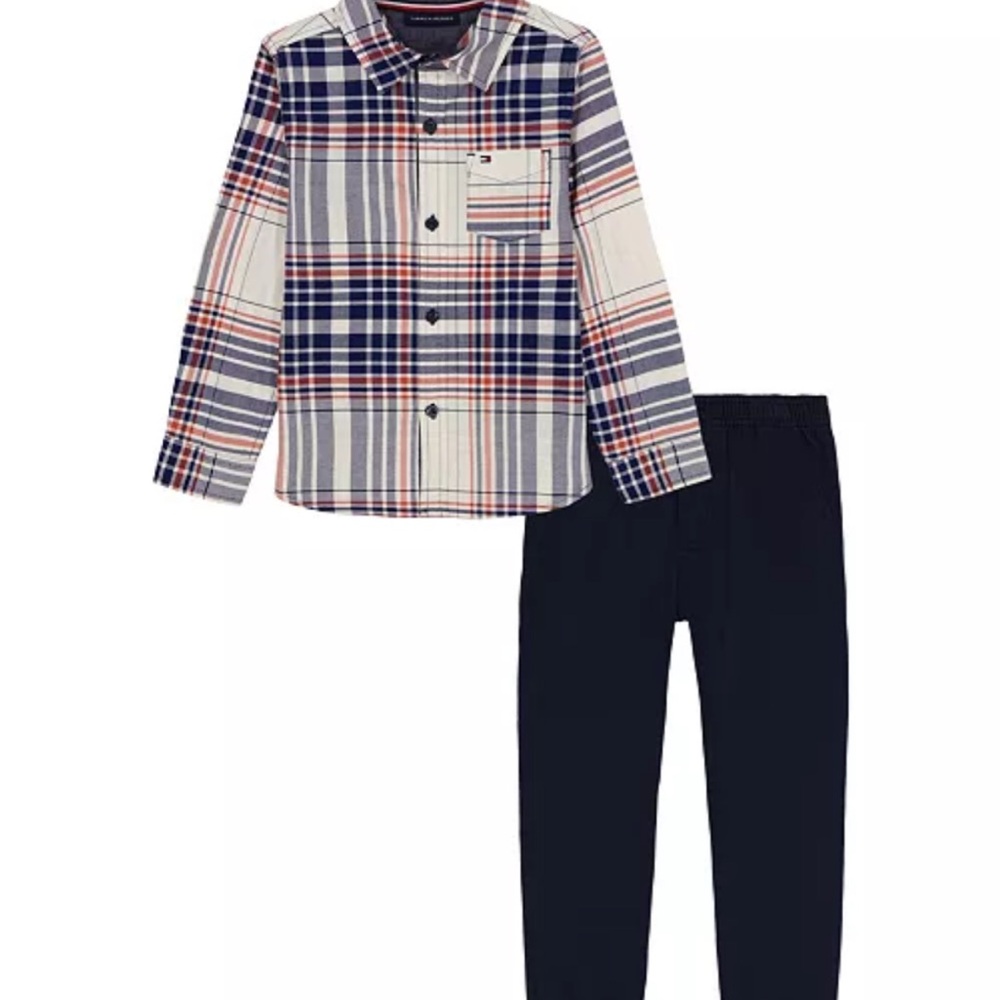 Tommy Hilfiger Kids Plaid Pajama Set - Navy and Red